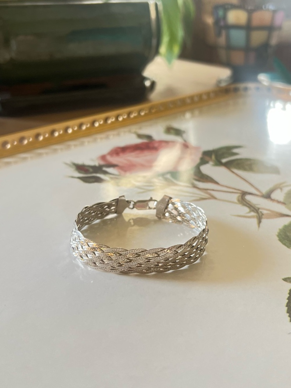 925 Italy Silver Woven Braided Herringbone Bracelet 7” Vintage Great Condition